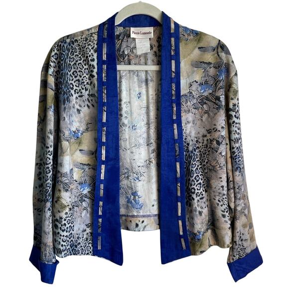 Vintage Pierre Lamonte Open Front Jacket Trim Detail Sz 12 Made in USA Artsy - Picture 1 of 13